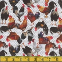 Cotton 2024 Farm Animals Roosters Chickens Farmyard Chickenwire Fencing Mook Fabrics White Cotton Fabric Print by the Yard (137707)