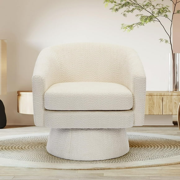 BeesClover Modern 360° Swivel Accent Chair - Chenille Lounge Reading Sofa with Storage Space, Single Club Armchair for Living Room Bedroom Office
