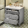 thumbnail image 4 of 30" Solid Wood Compact Freestanding Cabinet, Bathroom Storage Unit with 3 Drawers, Modern Small Bathroom Vanity with Ceramic Sink for Bathroom, Gray, 4 of 9