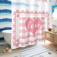 thumbnail image 5 of No Hook Shower Curtain with Built-in Rings - Pink Buffalo Check Plaid Love Hearts Washable Waterproof Fabric Bathroom Curtains for Hotel,Rentals, 66 X 72 Inch Long , Pink White, 5 of 9