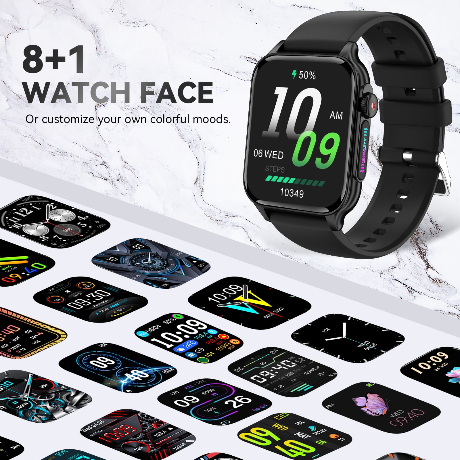 VOPOCO P6 Smart Watches for Men Women with 8 LED Lights Outdoor Smartwatch with 1.96" HD Big Screen Watch Compatible with iOS Android, 1pc