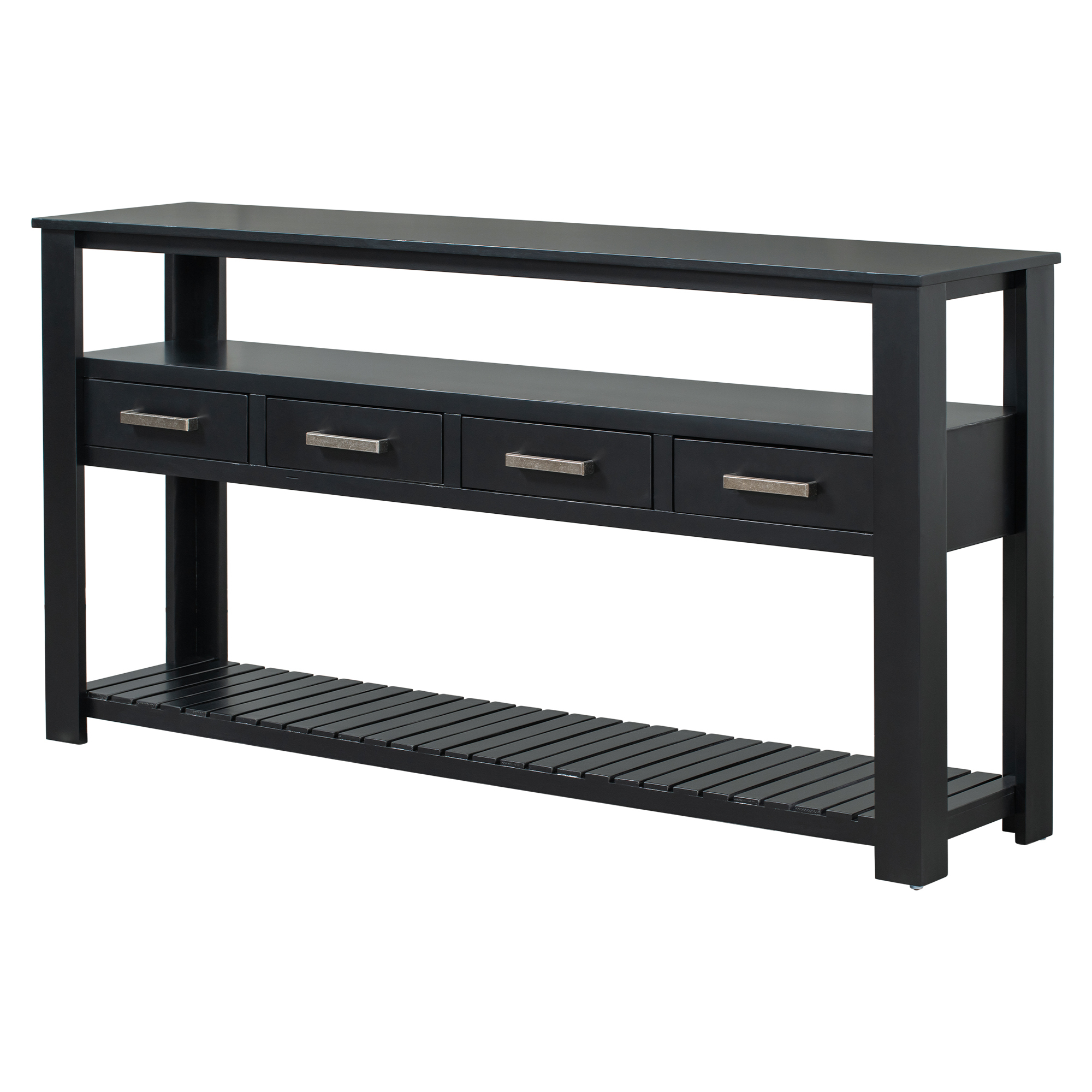 Console Table with 4 Drawers and 3-Tier Open Shelves, 61.5'' Sofa Table Behind Couch with Metal Handles, Entryway Table for Living Room Foyer and Kitchen