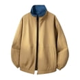 thumbnail image 2 of PiGOGI Men's Winter Coats Loose Casual Color Block Collar Jacket Long Sleeve Outdoor Sports Outerwear Khaki XL, 2 of 9