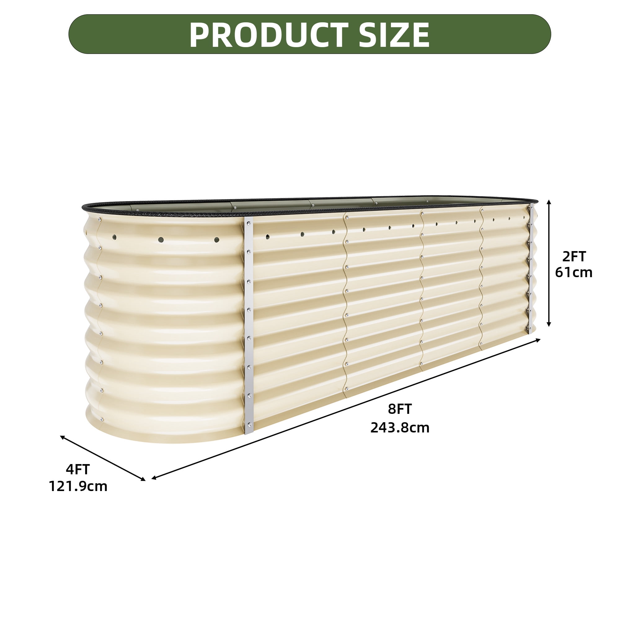 Uforic 9 in 1 Large Outdoor Raised Garden Bed Kit,8 ftx2ft Galvanized Metal Patio Planter Box with Safety Rubber & Gloves, for Vegetables Flowers,White