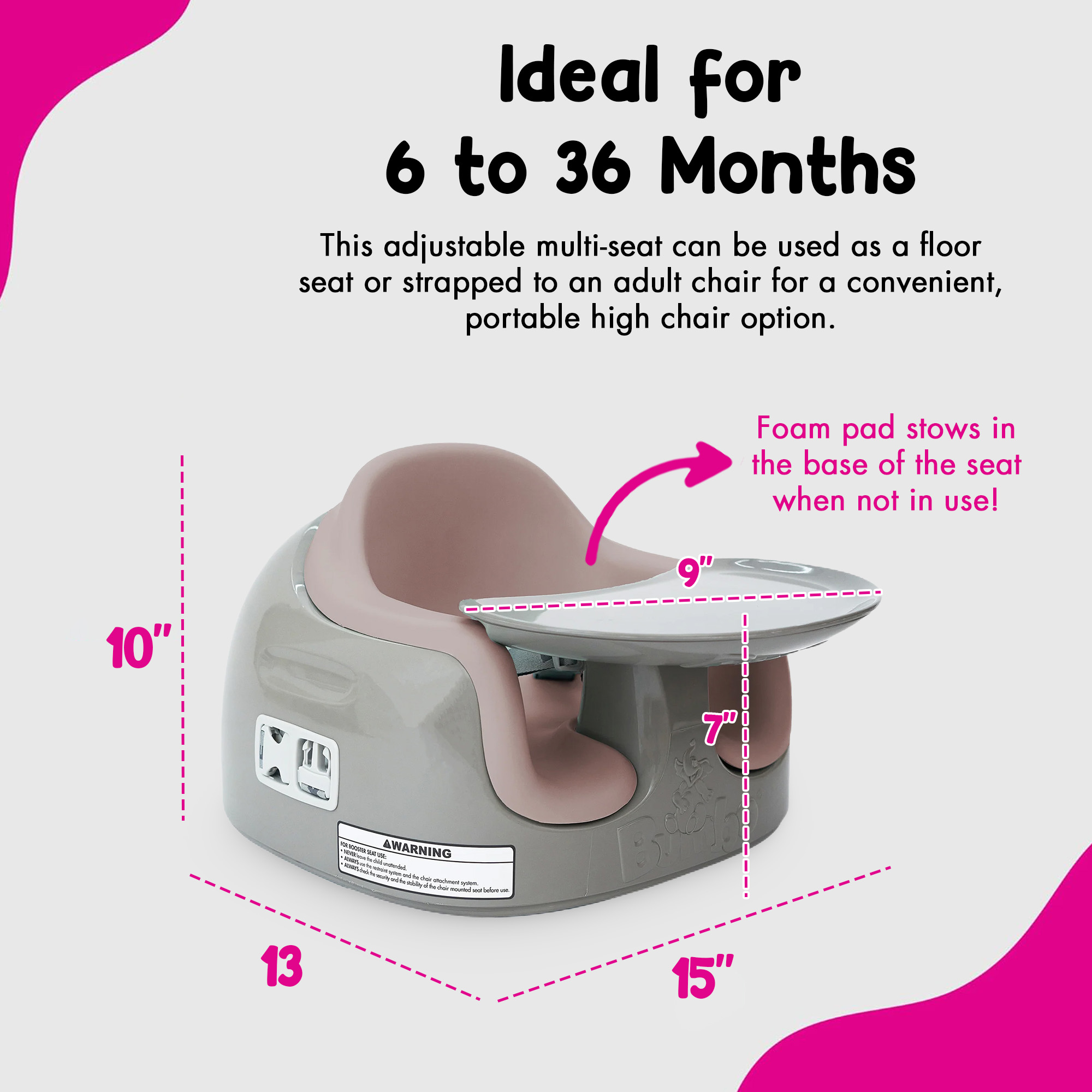 Bumbo Toddler Multi-Seat 3-in-1 Booster High Chair and Tray, Breige/Sonoran Rose, 2 Pack