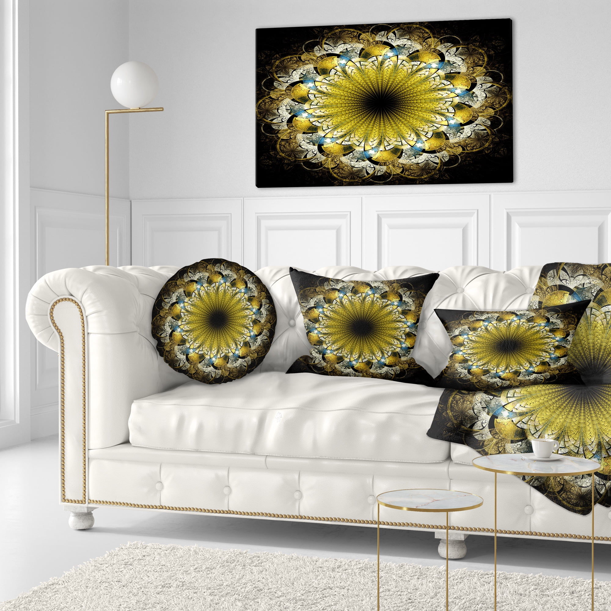 Designart Dark Yellow Fractal Flower - Abstract Throw Pillow - 12x20