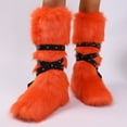 thumbnail image 3 of Women's Winter Warm Fluffy Faux Fur Knee High Snow Boots - Fashionable Cross Buckle Non Slip Cotton Boots, 3 of 4