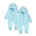 thumbnail image 1 of Kovlvoll 2pc Newborn Baby Clothes Fuzzy Fleece Rompers Zipper Hooded Long Sleeve Solid Color Keep Warm Infant Jumpsuit, 1 of 7