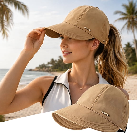 Everyrush Wide Brim Sun Visor Hat For Women,Quick Dry Foldable Button Hats For Women With Ponytail Opening,Upf 50 Adjustable Fit Women'S Wide Brim Sun Visor Hat