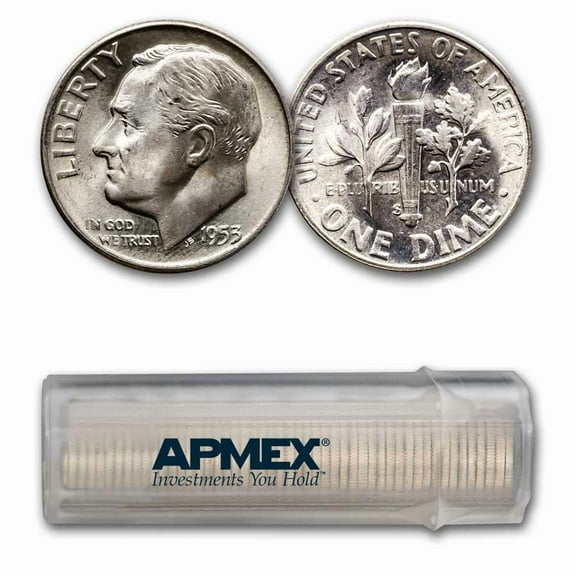 1953-S Roosevelt Dime 50-Coin Roll BU