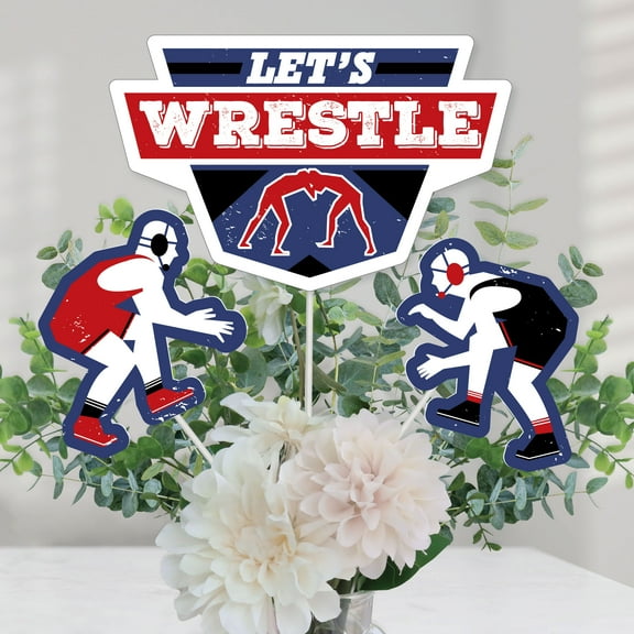 Big Dot of Happiness Own the Mat - Wrestling - Birthday Party or Wrestler Party Centerpiece Sticks - Table Toppers - Set of 15