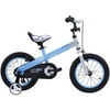 RoyalBaby Matte Buttons Kids bike, unisex childrens bike with training wheels, various trendy features, gifts for fashionable boys & girls, 12 inch wheels, Matte Blue