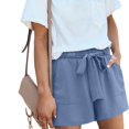thumbnail image 5 of Women'S Shorts with Pockets Summer Casual Shorts for Women Waist Adjustable Tie Knot Loose Blue M, 5 of 10