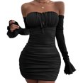 thumbnail image 2 of Vestido ajustado sexy Mangas acampanadas Vestidos de dama Cofre cruzado para fiesta (Negro XS) Ndcxsfigh Para estrenar, 2 of 2