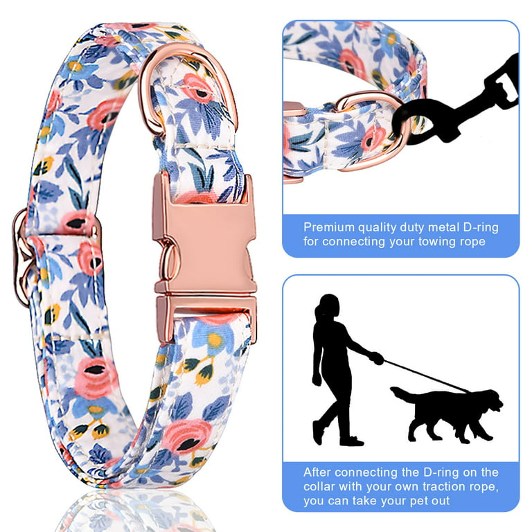 Flower Print Pet Dog Collar Leash Set for Small Medium Dogs