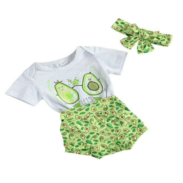 Tenues d'Été pour Bébés Filles et Garçons, Barboteuse Imprimée Avocat, Hauts et Pantalons