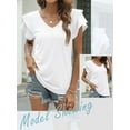 thumbnail image 3 of ZXSXSY Women's V Neck Double-Layer Ruffle Sleeve Solid Color Top, 3 of 7