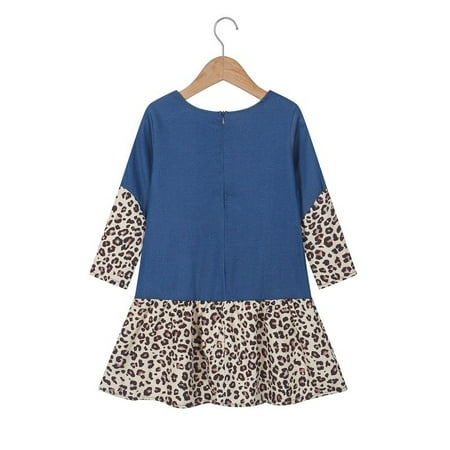 

NECHOLOGY Toddler Kids Girls Leopard Prints Long Sleeves Beach Dress Princess Clothes 4t Dress Blue 6-7 Years