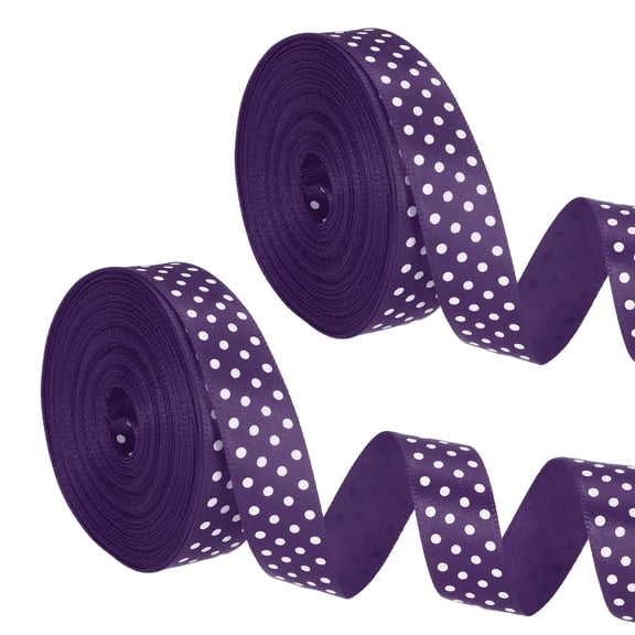 Uxcell Polka Dots Grosgrain Ribbon (2/5" x 10Yards, Dark Purple)(2Roll) Fabric Ribbons Bow Decoration with White Polka Dots, Suit for Flower Bouquet/Gift Wrapping/Party Decor/Bows Making