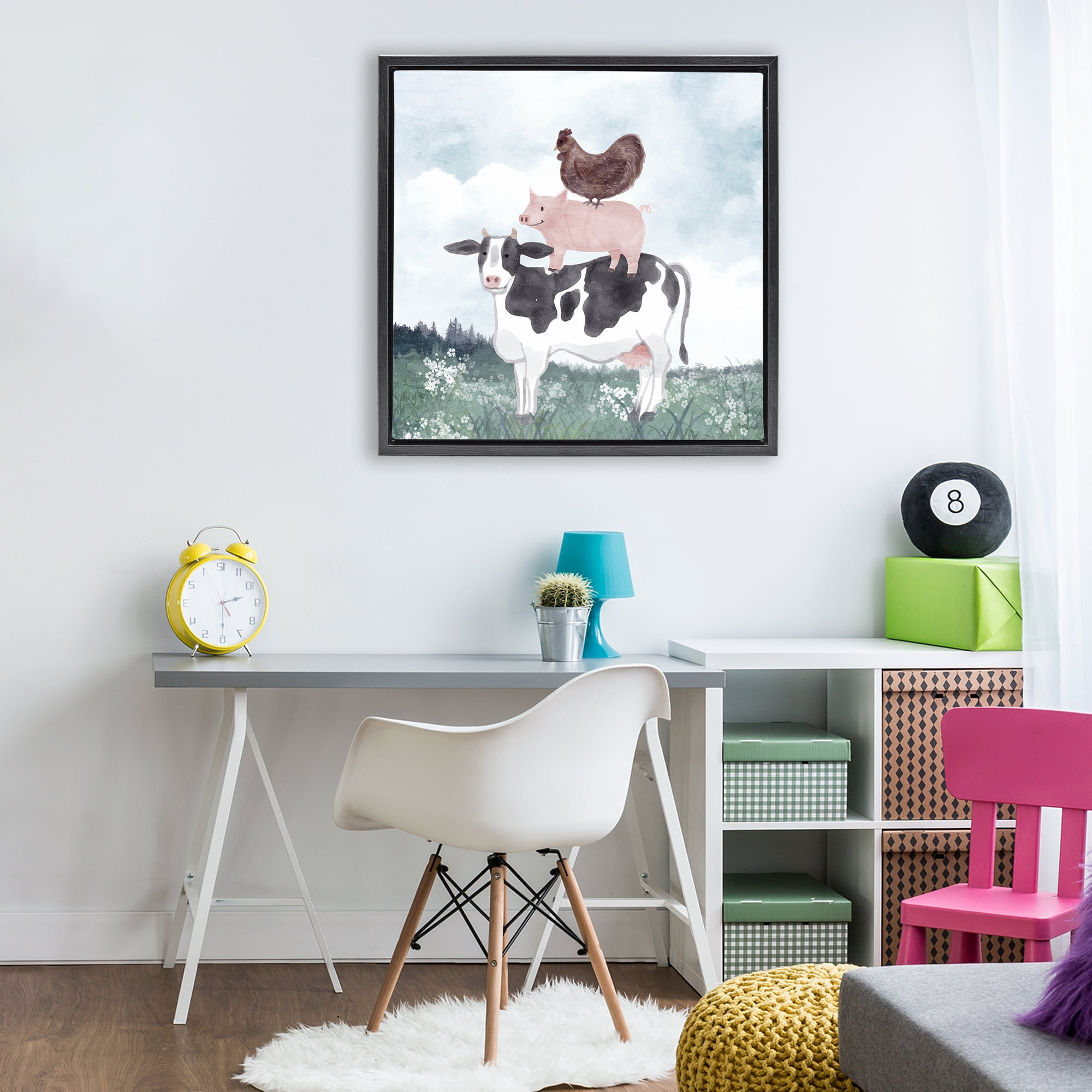 Stupell Industries Muted Stacked Farm Animals Black Framed Floater Canvas Wall Art, design by Kim Allen