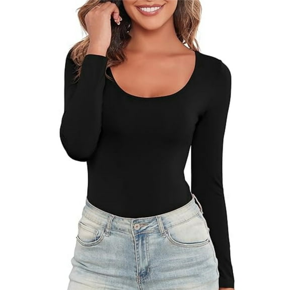 Women's Long Sleeve T-Shirt Scoop Neck Slim Fit Stretchy Layer T Shirts Tops