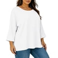 thumbnail image 2 of Qulqfy 3/4 Length Sleeve Womens Graphic Tees Fall Solid Scoop Neck Plus Size Boho Casual Spring Comfy Dressy Knit Women Summer Tops XL, 2 of 7