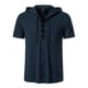 thumbnail image 3 of Camisas Para Hombre Camiseta de manga corta con cordón y capucha Vintage de lino y algodón para viajes de ocio de primavera y verano para hombre (Navy, XL), 3 of 7