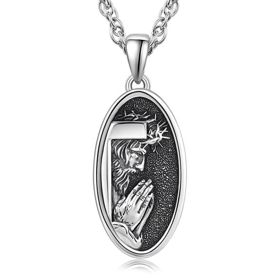 TANGPOET 925 Sterling Silver Jesus Necklace for Men - Christian Pendant Necklace Jewelry Gift