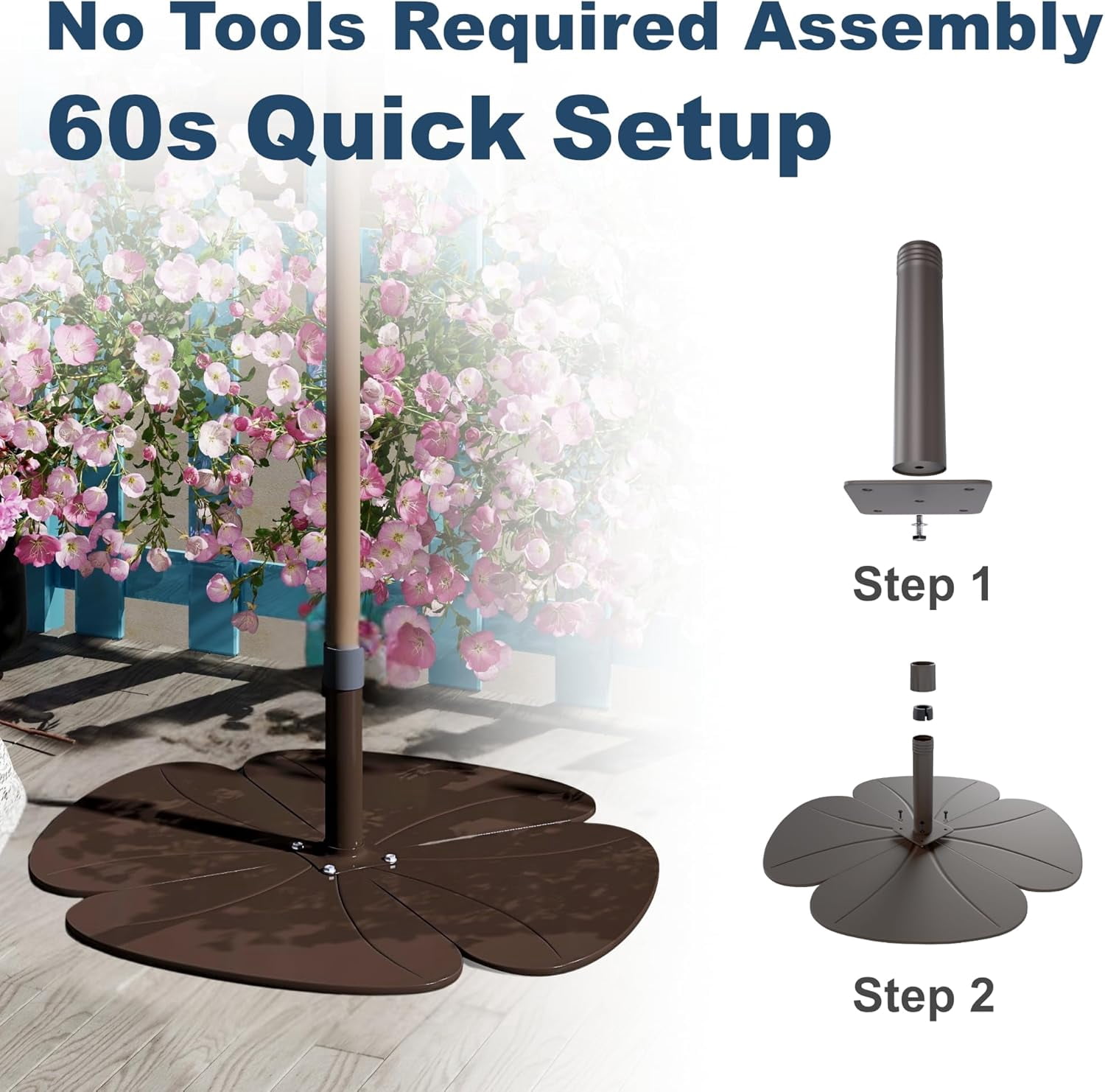 PatioKingdom Heavy-Duty 30" Patio Umbrella Base Stand - 4-Panel Reinforced Iron Design with Wider Ground Contact, Slim Profile for Enhanced Outdoor Stability