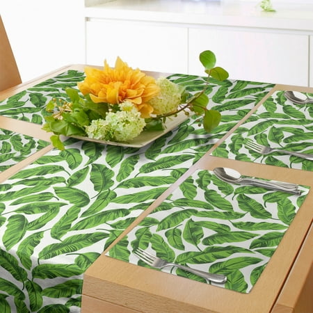 

Banana Leaf Table Runner & Placemats Vibrant Foliage from Madagascar Island Lively Green Nature Themed Art Set for Dining Table Decor Placemat 4 pcs + Runner 12 x90 Lime Green White by Ambesonne
