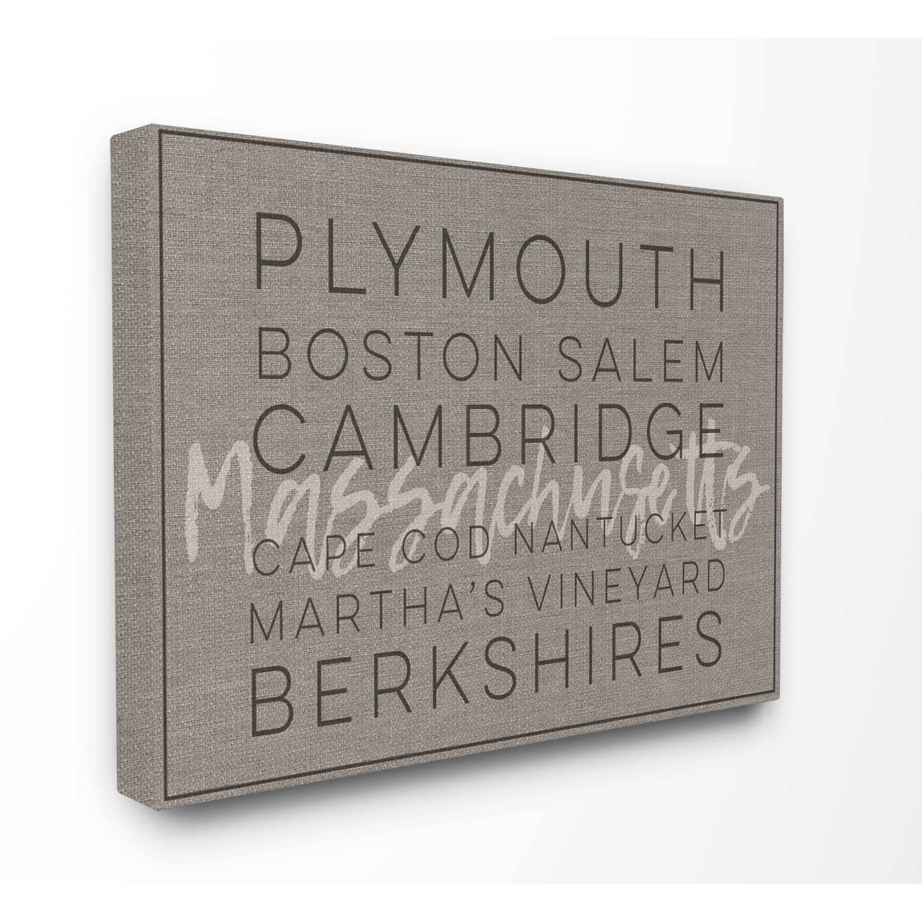 The Stupell Home Decor Collection Massachusetts Berkshires Boston Salem Typography Stretched Canvas Wall Art, 16 x 1.5 x 20