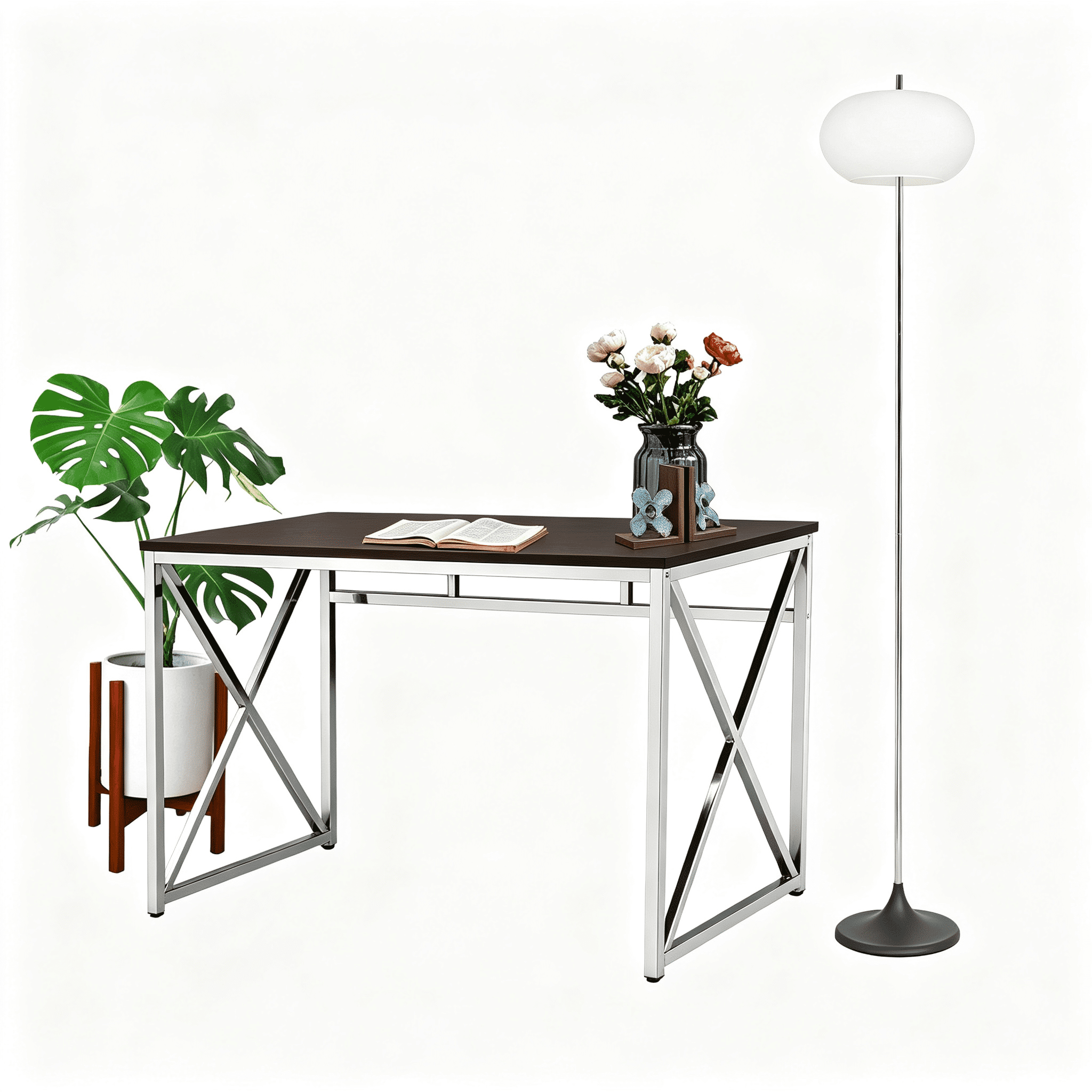 Astoutdoor Madison Office Workspace Desk MDF/Chrome in Brown