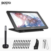 BOSTO 16HD 15.6 Inch IPS Graphics Drawing Tablet Display Monitor 1920 * 1080 High Resolution 8192 Pressure Level with Rechargeable Stylus Pen/ 20pcs Pen Nips/ 16GB USB Disk/ Glove/ Cleaning Cloth/ Adj