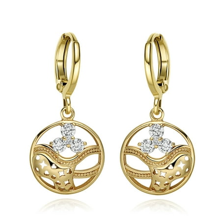Magical Stars Hearts and Ocean Waves Positive Energy Powers White Sparkling Crystals Gold-Tone Earrings
