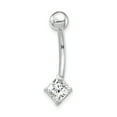 thumbnail image 1 of 10k White Gold 5mm Square Cubic Zirconia Cz Belly Button Rings Screw Navel Bars Body Piercing Naval, 1 of 6