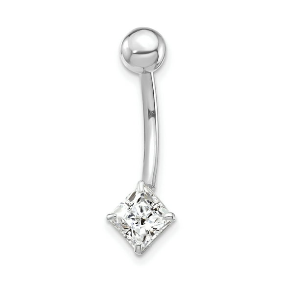10k White Gold 5mm Square Cubic Zirconia Cz Belly Button Rings Screw Navel Bars Body Piercing Naval