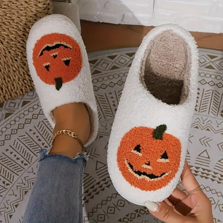 

KCKTHDN Halloween Slippers For Women Pumpkin Slippers Womens Fall Shoes Black House Slippers For Women Men Indoor And Outdoor Cute Fuzzy Slippers Warm Plush Bedroom Shoes Winter Gifts For Women