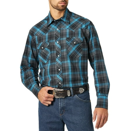 Wrangler - Wrangler Men's Long Sleeve Plaid Western Shirt - Walmart.com