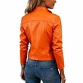 thumbnail image 3 of Women's Solid Color PU Leather Blazer Casual Fashion Outerwear Orange XL, 3 of 3