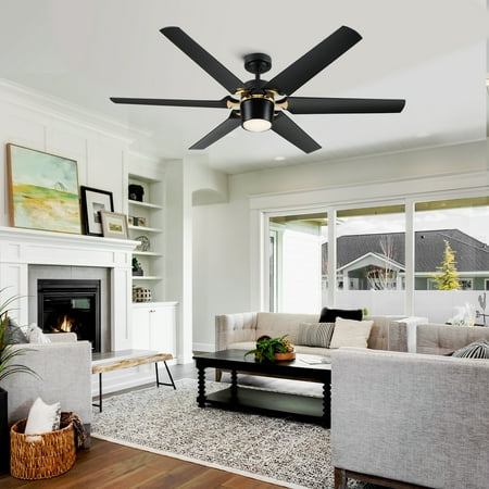 

60 Modern Ceiling Fan with Integrated LED Light and Remote Control - Energy Efficient Quiet Operation Sleek Design - Perfect for Contemporary Living Spaces