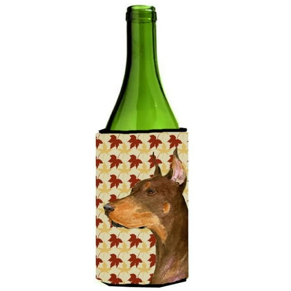 Doberman Fall Leaves Portrait Wine bottle sleeve Hugger 24 oz.