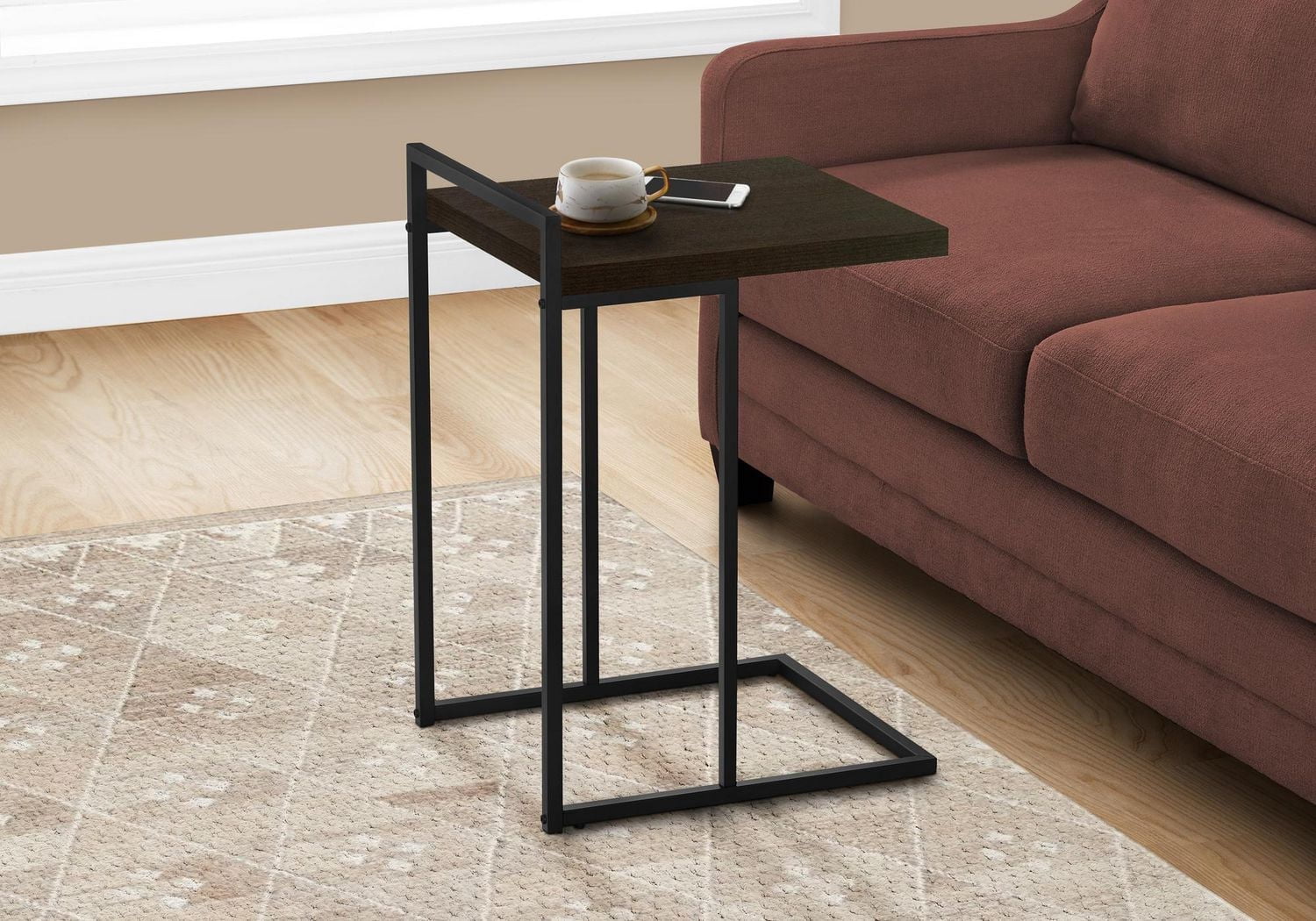 Monarch Specialties Accent Table, C-shaped, End, Side, Snack, Living Room, Bedroom, Metal, Laminate, Brown, Black, Contemporary, Modern
