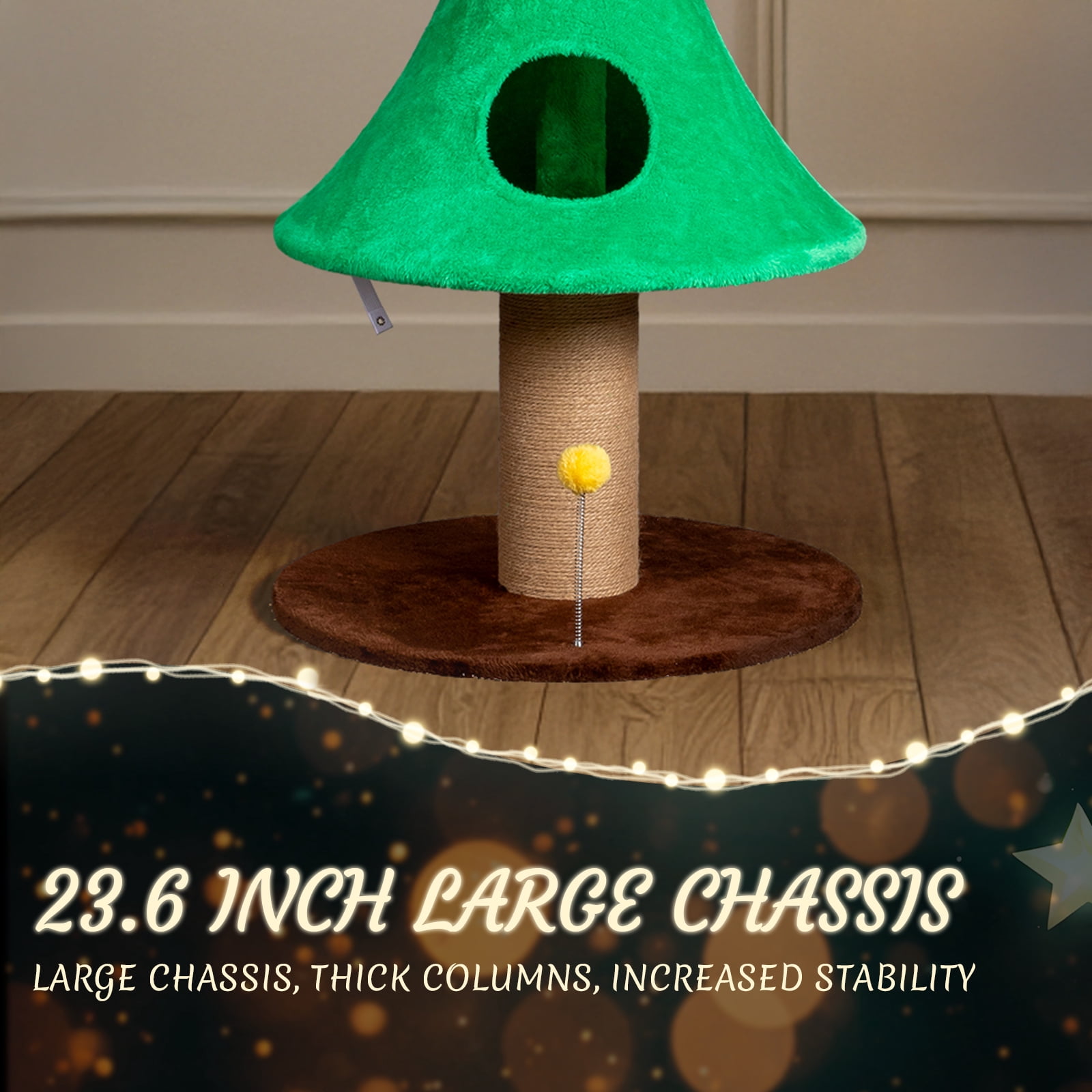 Ktaxon 59in Large Christmas Tree Cat Tower with 2 Condos, Scratching Post, Soft Fleece, Teaser Toy & Sturdy Base, Green