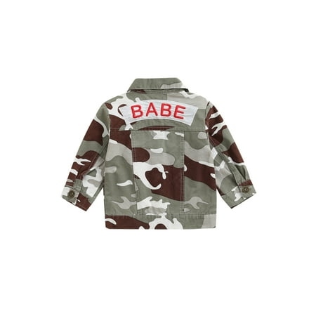 

Canrulo Toddler Kids Baby Boy Girl Casual Long Sleeve Button Down Shirt Camo Jacket Coat Outwear Fall Spring Outfits Dark Olive Green 12-18 Months