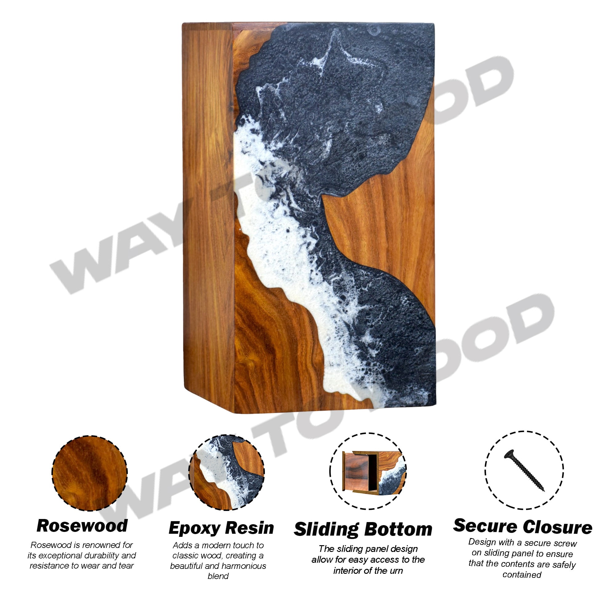 Wooden Urns for Human Ashes Adult Male, Female – Decorative Urn Box for Pet Ashes - Ocean Wooden Resin Urns for Burial & Home Memorial - Personalized Cremation Urn