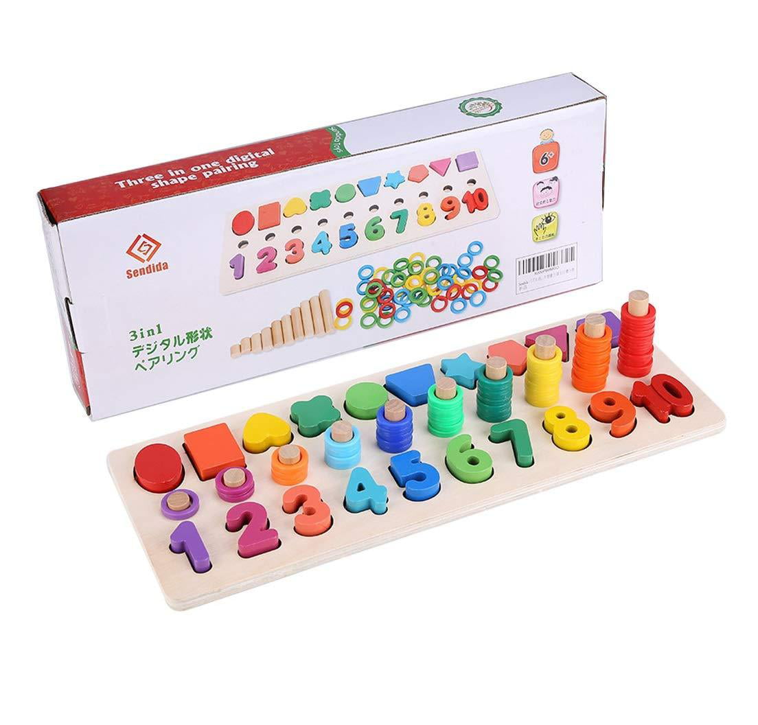 Kids Wooden Sorting Toys Shape Sorter Number Matching and Stacking Blocks 