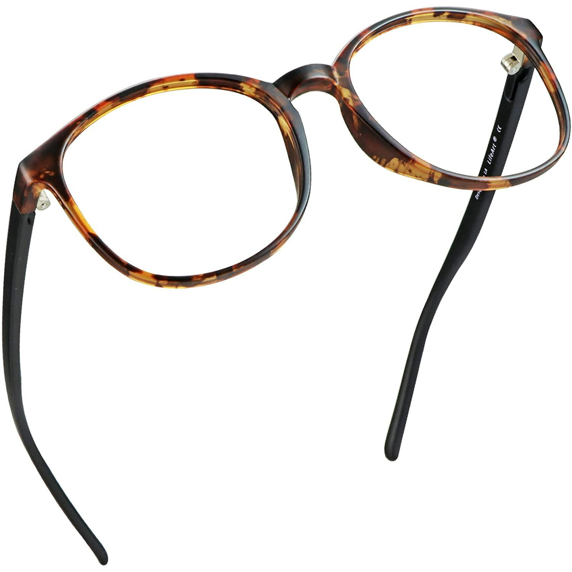 LifeArt Round Frame Blue Light Blocking Reading Glasses, Computer Gaming TV Glasses for Women Men (Tortoise, No Magnification)