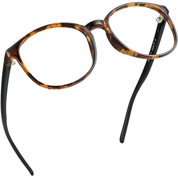 LifeArt Round Frame Blue Light Blocking Reading Glasses, Computer Gaming TV Glasses for Women Men (Tortoise, No Magnification)