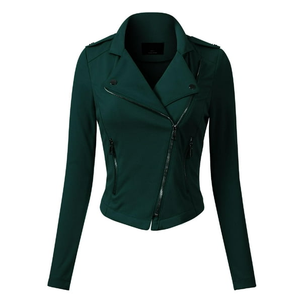 Made By Olivia Made By Olivia Women S Slim Fit Long Sleeve Zip Up Moto Jacket Hunter Green S Walmart Com Walmart Com