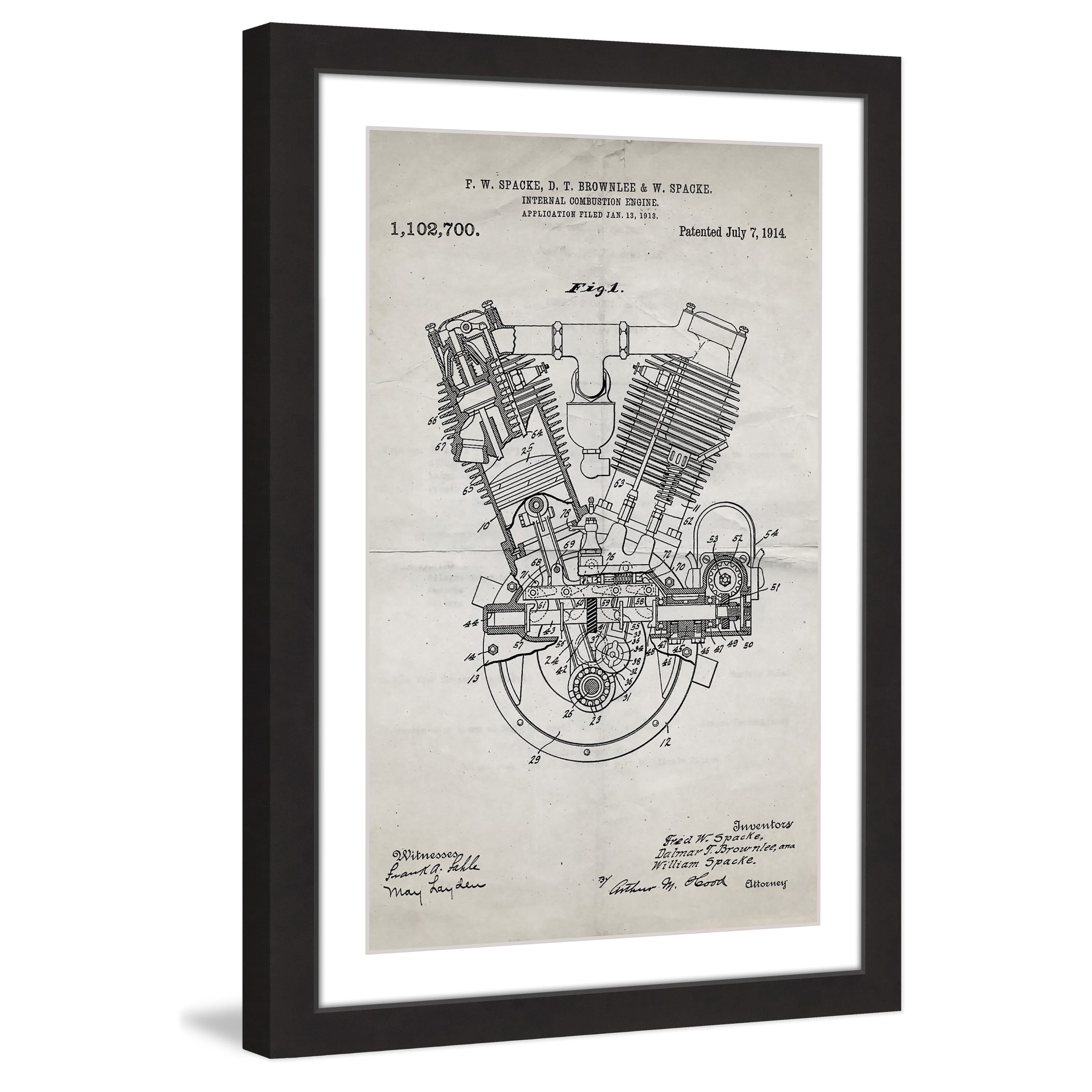"Engine 1914 Old Paper" Framed Painting Print